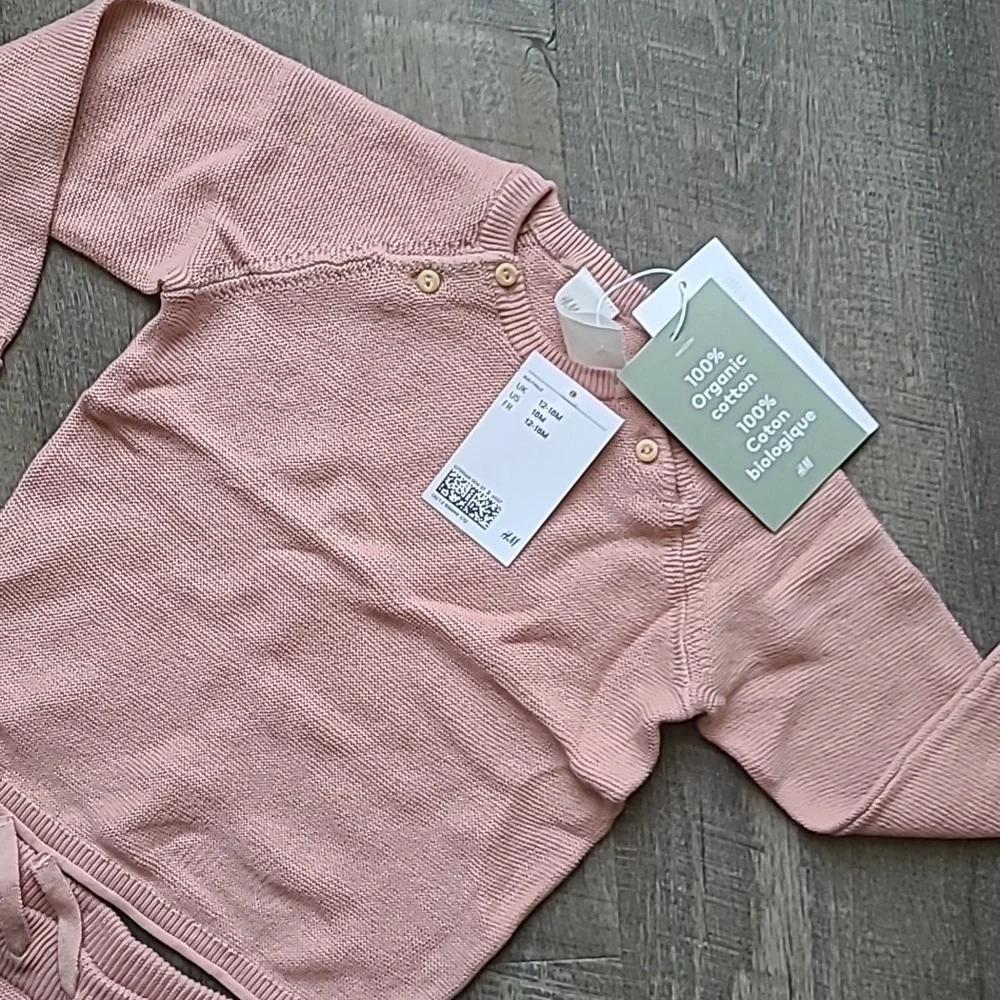 Organic Cotton baby knit set size 12-18 months sweater pants pink